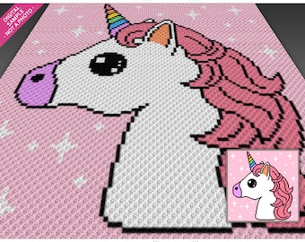 Unicorn Portrait Crochet Pattern, C2C Graphgan PDF, Fantasy Blanket Chart (No Counts Included)