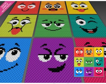 Emoji Pillow Bundle; crochet; knitting; c2c, cross stitch; graph; pdf download; no written counts or row-by-row instructions