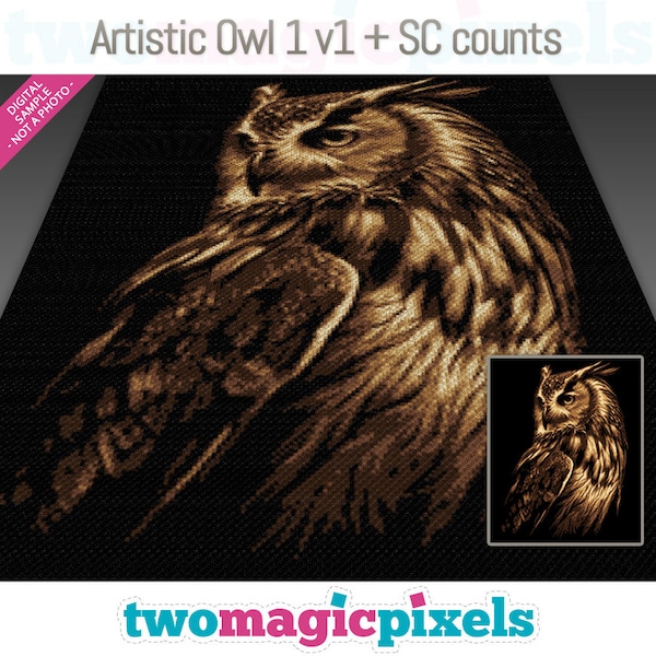 Artistic Owl 1 v1 crochet graph + SC row-by-row counts; instant PDF download