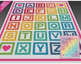 The Big Alphabet crochet graph cross stitch; (c2c, mini c2c, sc, hdc, dc, tss); knitting; PDF download, no counts/ instructions