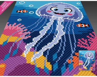 Friendly Jellyfish Crochet Graph Pattern, Ocean C2C Graphgan PDF, Cute Sea Life Blanket Chart (No Counts Included)