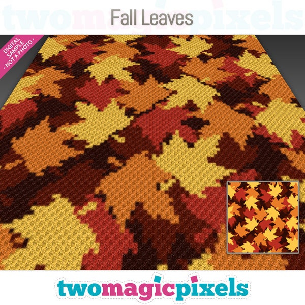 Fall Leaves graph for crochet (c2c, mini c2c, sc/hdc/dc/tss), cross stitch, knitting; instant PDF download, no counts or instructions