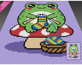 Kawaii Knitting Frog Crochet Graph Pattern, Cute C2C Graphgan PDF, Animal Blanket Chart (No Counts Included)