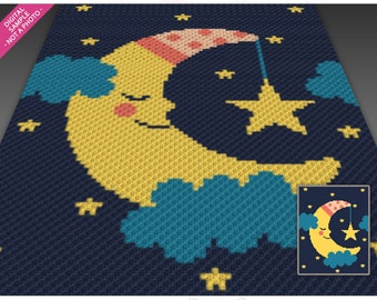 Punto croce con grafico all'uncinetto di Sleepy Moon; (c2c, mini c2c, sc, hdc, dc, tss); maglieria; Download PDF, nessun conteggio/istruzioni