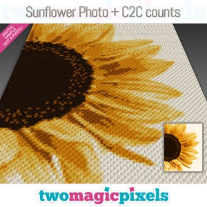 C2C Sunflower Photo crochet graph + row-by-row counts; instant PDF download