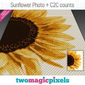 Graphique au crochet photo C2C Tournesol + comptage ligne par ligne ; téléchargement PDF instantané