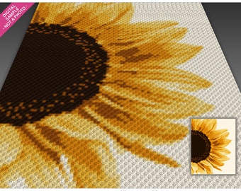 C2C Sunflower Photo crochet graph + row-by-row counts; instant PDF download