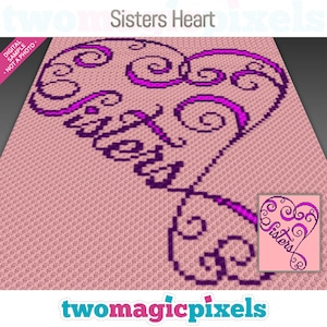 Sisters Heart graph for crochet (c2c, mini c2c, sc, hdc, dc, tss), cross stitch, knitting; instant PDF download, no counts/instructions