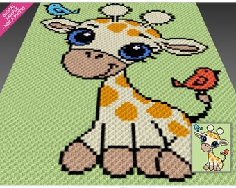 Little Giraffe crochet graph (c2c, mini c2c, sc, hdc, dc, tss), cross stitch, knitting; PDF download, no counts or instructions