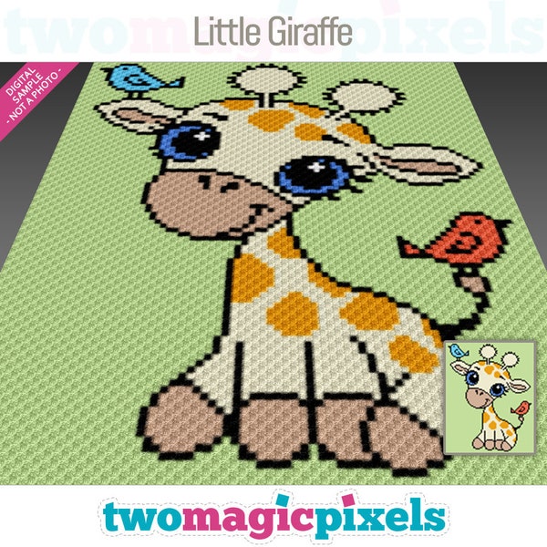 Little Giraffe crochet graph (c2c, mini c2c, sc, hdc, dc, tss), cross stitch, knitting; PDF download, no counts or instructions