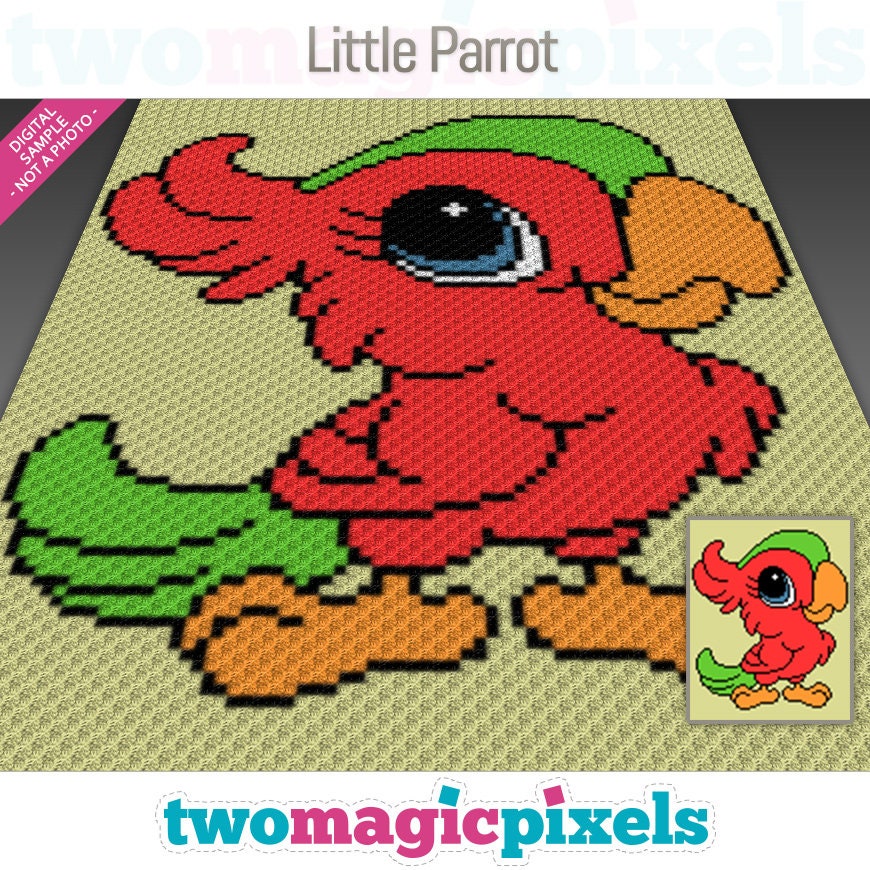 Little Parrot Graph for Crochet (c2c/mini C2c, Sc, Hdc, Dc, Tss), Cross ...