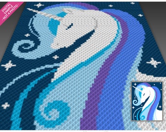 Midnight Unicorn graph for crochet (c2c, mini c2c, sc, hdc, dc, tss), cross stitch, knitting; instant PDF download, no counts/instructions