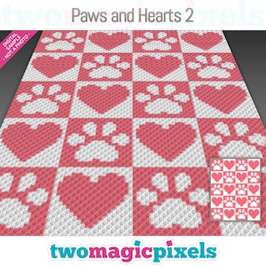 Paws and Hearts 2 graph for crochet (c2c, mini c2c, sc, hdc, dc, tss), cross stitch, knitting; instant PDF download, no counts/instructions