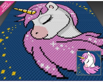 Glamorous Unicorn graph for crochet (c2c, mini c2c, sc, hdc, dc, tss), cross stitch, knitting; instant PDF download, no counts/ instructions