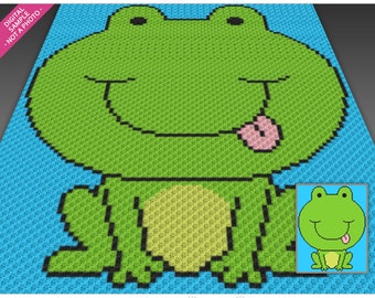 Lindo gráfico de rana en crochet (c2c, mini c2c, sc, hdc, dc, tss), punto de cruz, tejido; descarga en PDF, sin recuentos ni instrucciones