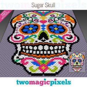 Graphique Sugar Skull pour crochet (c2c, mini c2c, sc, hdc, dc, tss), point de croix, tricot ; Téléchargement instantané du PDF, sans calcul ni instructions