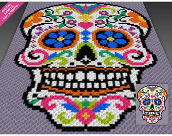 Sugar Skull graph for crochet (c2c, mini c2c, sc, hdc, dc, tss), cross stitch, knitting; instant PDF download, no counts or instructions