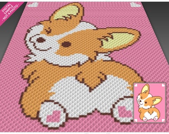 Corgis Love Grafik für Häkeln (c2c, mini c2c, sc, hSt, Stäbchen, quer), Kreuzstich, Stricken; sofortiger PDF-Download, keine Zählungen/Anweisungen