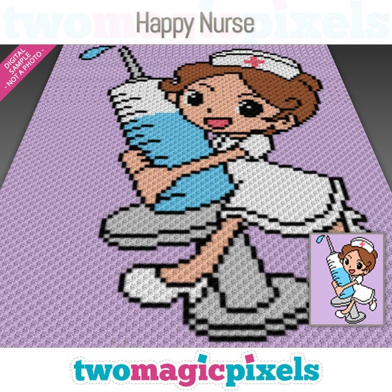 Happy Nurse Pattern, Corner to Corner Blanket, Medical Theme Crochet Graphgan PDF Download, Nurse Gift, Healthcare Decor, No Counts Included