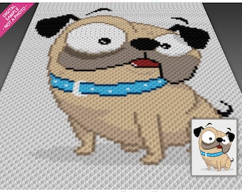 Funny Pug crochet graph (c2c, mini c2c, sc, hdc, dc, tss), cross stitch, knitting; PDF download, no counts or instructions