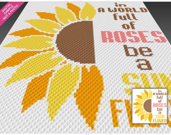 Patrón de crochet "Sé un girasol", PDF Graphgan C2C, gráfico de manta floral motivacional (sin contar los números)
