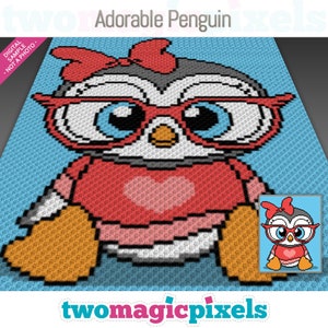 Adorable Penguin crochet graph (c2c, mini c2c, sc, hdc, dc, tss), cross stitch, knitting; PDF download, no counts or instructions