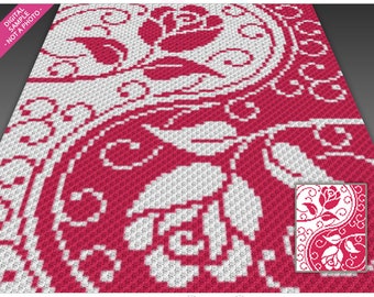 Yin Yang Rose Swirls crochet graph cross stitch; (c2c, mini c2c, sc, hdc, dc, tss); knitting; PDF download, no counts/ instructions