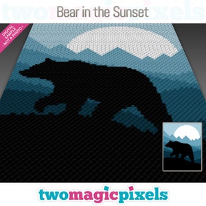 Bear in the Sunset crochet graph (c2c, mini c2c, sc, hdc, dc, tss), cross stitch, knitting; PDF download, no counts or instructions