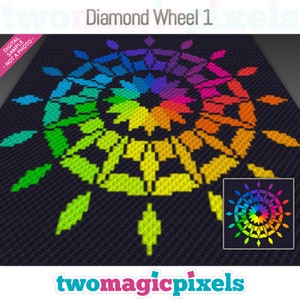 Diamond Wheel 1 graphique au crochet (c2c, mini c2c, sc, hdc, dc, tss), point de croix, tricot; Téléchargement PDF, sans décompte ni instructions