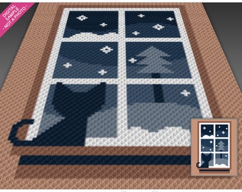 Winter Evening crochet graph (c2c, mini c2c, sc, hdc, dc, tss), cross stitch, knitting; PDF download, no counts or instructions