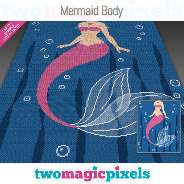 Mermaid Body crochet graph cross stitch; (c2c, mini c2c, sc, hdc, dc, tss); knitting; PDF download, no counts/ instructions
