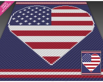 USA Heart Pattern, Corner to Corner Blanket, Patriotic Crochet Graphgan PDF Download, American Flag Design, Home Decor, No Counts Included