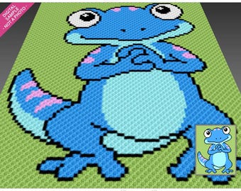 Funny Blue Gecko Pattern, Reptile Crochet Graph, Corner to Corner Blanket, Crochet Graphgan PDF Download, Home Decor, No Counts Included