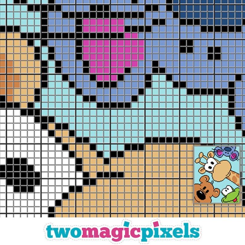 Four Friends crochet graph c2c, mini c2c, sc, hdc, dc, tss, cross stitch, knitting PDF download, no counts or instructions image 3