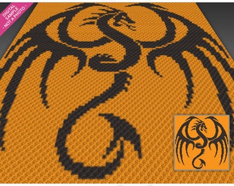 Flying Dragon Silhouette crochet graph (c2c, mini c2c, sc, hdc, dc, tss), cross stitch, knitting; PDF download, no counts/instructions