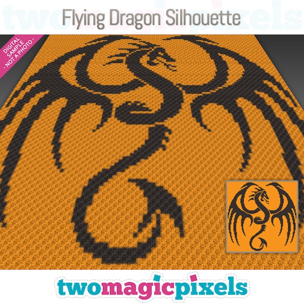 Flying Dragon Silhouette crochet graph (c2c, mini c2c, sc, hdc, dc, tss), cross stitch, knitting; PDF download, no counts/instructions