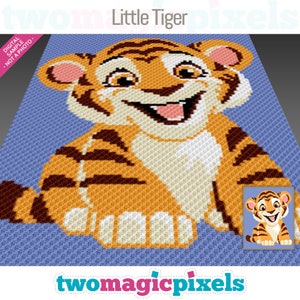 Little Tiger crochet graph (c2c, mini c2c, sc, hdc, dc, tss), cross stitch, knitting; PDF download, no counts or instructions