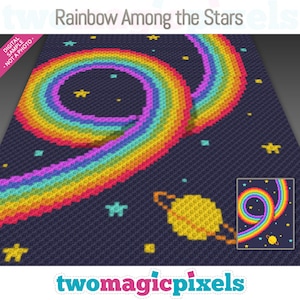 Rainbow Among the Stars crochet graph (c2c, mini c2c, sc, hdc, dc, tss), cross stitch, knitting; PDF download, no counts or instructions