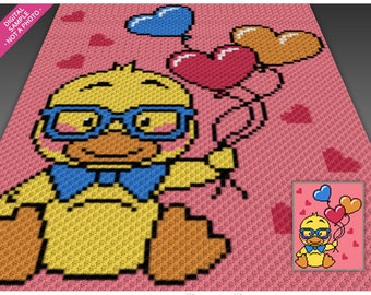 Balloon Duckling crochet graph cross stitch; (c2c, mini c2c, sc, hdc, dc, tss); knitting; PDF download, no counts/ instructions