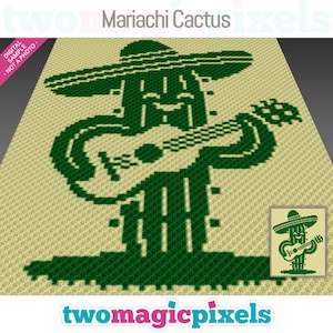 Mariachi Cactus crochet graph (c2c, mini c2c, sc, hdc, dc, tss), cross stitch, knitting; PDF download, no counts or instructions