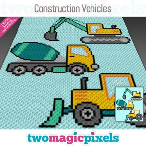 Construction Vehicles crochet graph cross stitch; (c2c, mini c2c, sc, hdc, dc, tss); knitting;  PDF download, no counts/ instructions