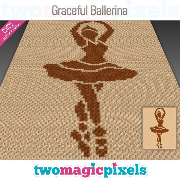 Graceful Ballerina crochet graph (c2c, mini c2c, sc, hdc, dc, tss), cross stitch, knitting; PDF download, no counts or instructions