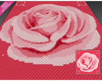 Pink Rose crochet graph + C2C row-by-row counts; instant PDF download