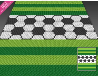 Soccer Theme 1 crochet graph (c2c, mini c2c, sc, hdc, dc, tss), cross stitch, knitting; PDF download, no counts or instructions