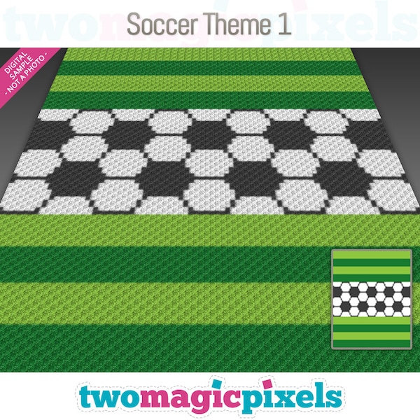 Soccer Theme 1 crochet graph (c2c, mini c2c, sc, hdc, dc, tss), cross stitch, knitting; PDF download, no counts or instructions