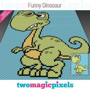 Funny Dinosaur crochet graph cross stitch; (c2c, mini c2c, sc, hdc, dc, tss); knitting; PDF download, no counts/ instructions