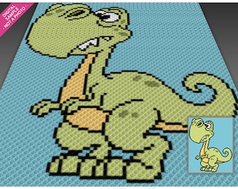 Funny Dinosaur crochet graph cross stitch; (c2c, mini c2c, sc, hdc, dc, tss); knitting; PDF download, no counts/ instructions