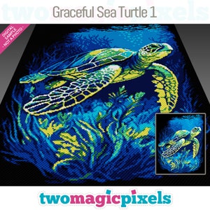 Graceful Sea Turtle 1 crochet graph cross stitch; (c2c, mini c2c, sc, hdc, dc, tss); knitting; PDF download, no counts/ instructions