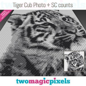 Gráfico de crochet de Tiger Cub Photo + recuentos fila por fila SC; descarga instantánea de PDF
