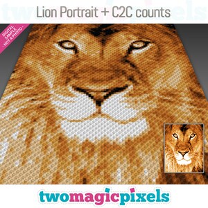 Löwen Portrait Häkelschrift + C2C Zählung; Sofortiger PDF-Download